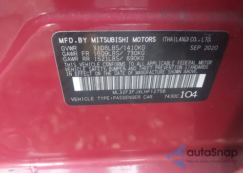 2020 Mitsubishi Mirage G4 Es из США, поврежденный, VIN ML32F3FJXLHF12756